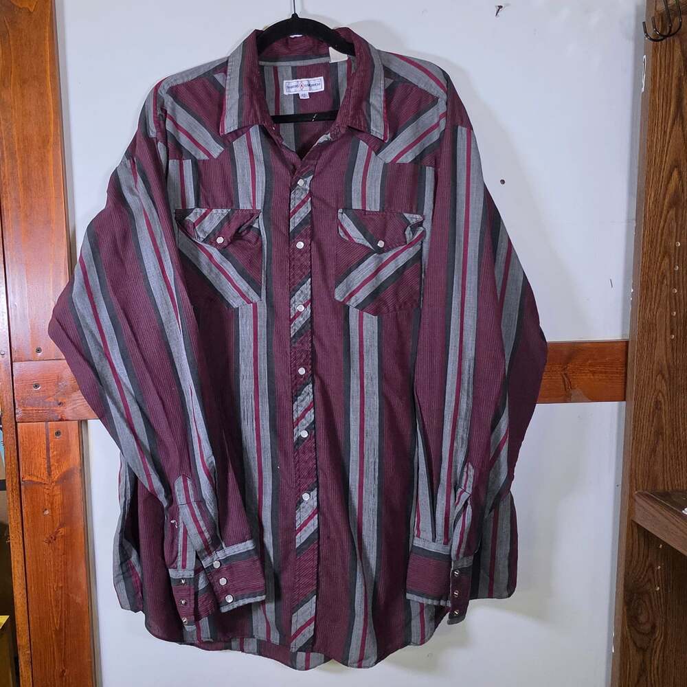 Vtg Diamond A Ranchwear Men's Striped Western Pearl Snap Button Down LS Shirt